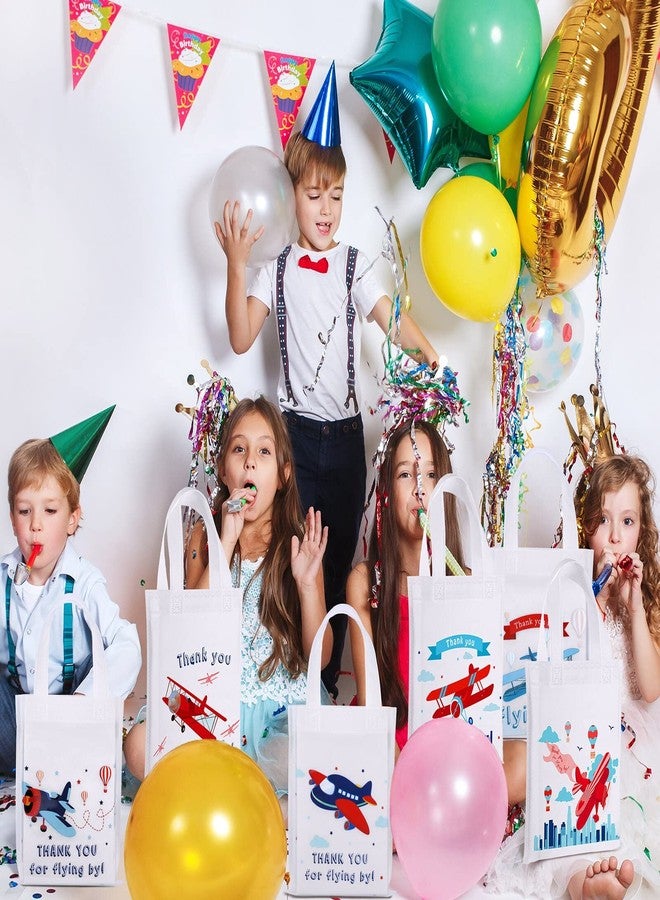 Ferraycle 24 Pcs Airplane Party Favor Bags Airplane Goodie Gift Bags with Handles Birthday Supplies Tote Treat Boxes Planes Party Decorations for Birthday Decorations Supplies(White Base) - Image 2
